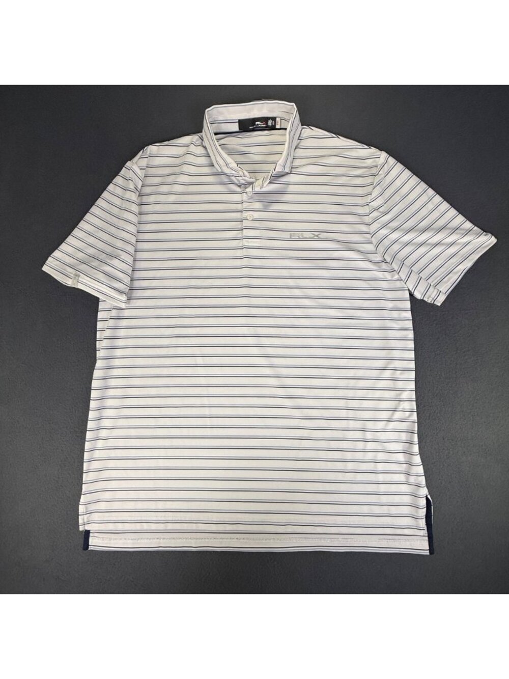 RLX Ralph Lauren Performance Shirt Blue Striped Golf Polo Button Collar Mens XL